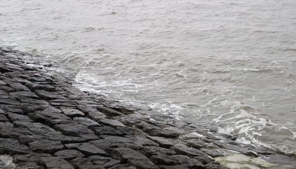 Bild von der Nordsee, wie sie über die Steine bricht.